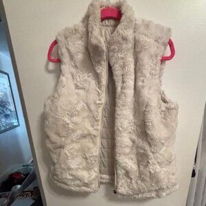 Nicole Miller Ladies' Women’s M Reversible Vest Ivory Quilted Fuzzy Zip